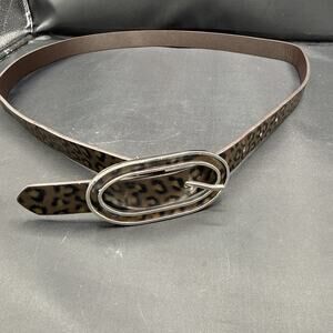 Leather leopard print belt W Distinctive Double-Oval Buckle Size 14